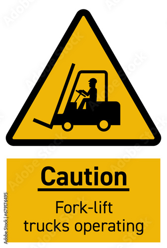 Fork-lift truck operating safety sign vector