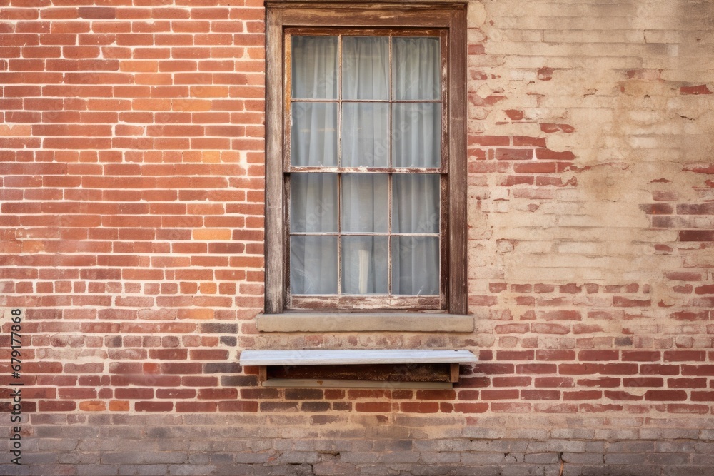 shuttered window on an aged brick wall