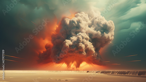 White cloud explosion in desert