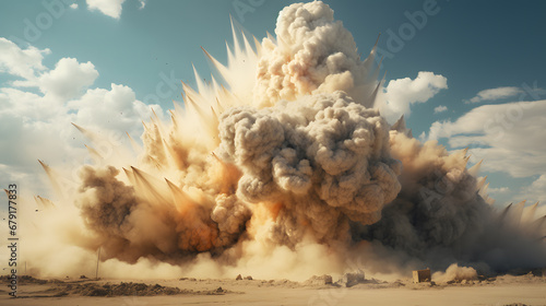 White cloud explosion in desert photo