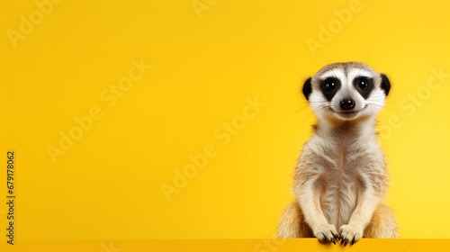 Alert Meerkat Standing on Vibrant Yellow Background
