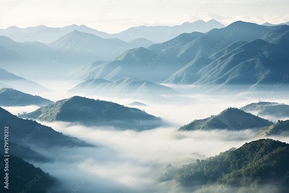 Beautiful landscape of mountains in foggy morning. Beauty in nature. Beautiful landscape of mountains in foggy morning. Beauty in nature.