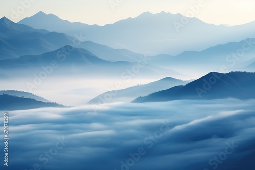 Beautiful landscape of mountains in foggy morning. Beauty in nature. © Rudsaphon
