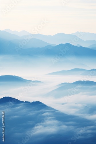 Beautiful landscape of mountains in foggy morning. Beauty in nature.