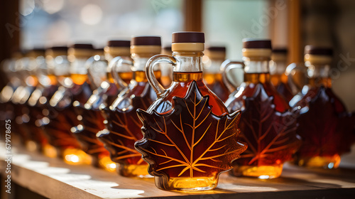 Maple Leaf Bottles of Syrup on Display