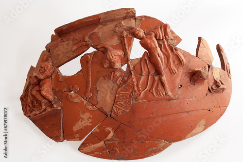 A fragment of ancient ceramics found in Lviv region, Ukraine.