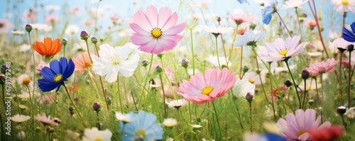 field of wild flowers, pastel colors