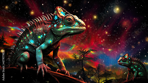 Galactic chameleons navigating through an interstellar jungle of meteor showers AI generative