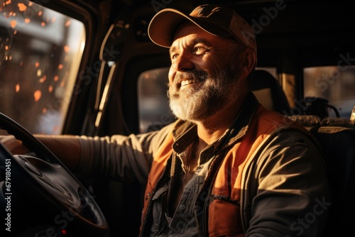 portrait of a truck driver driving his truck © nataliya_ua