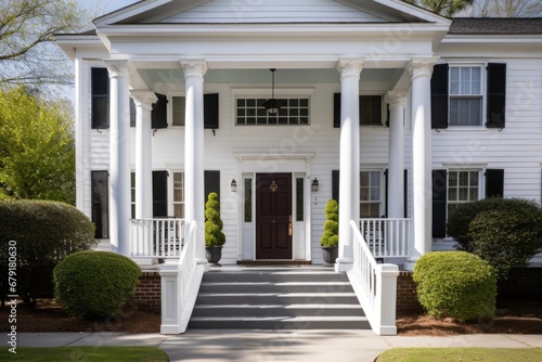 imposing white columns supporting a porch with a central front door © Alfazet Chronicles