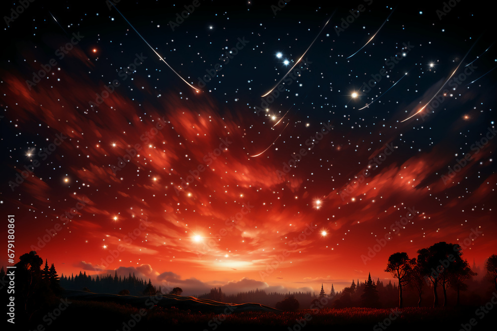 Shooting star red background. AI generative