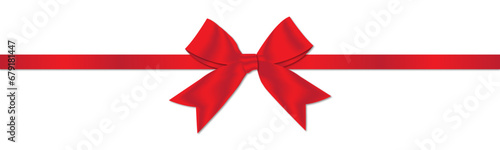 Red Ribbon Bow realistic shiny satin with shadow. Valentine's day or February 14 concept .