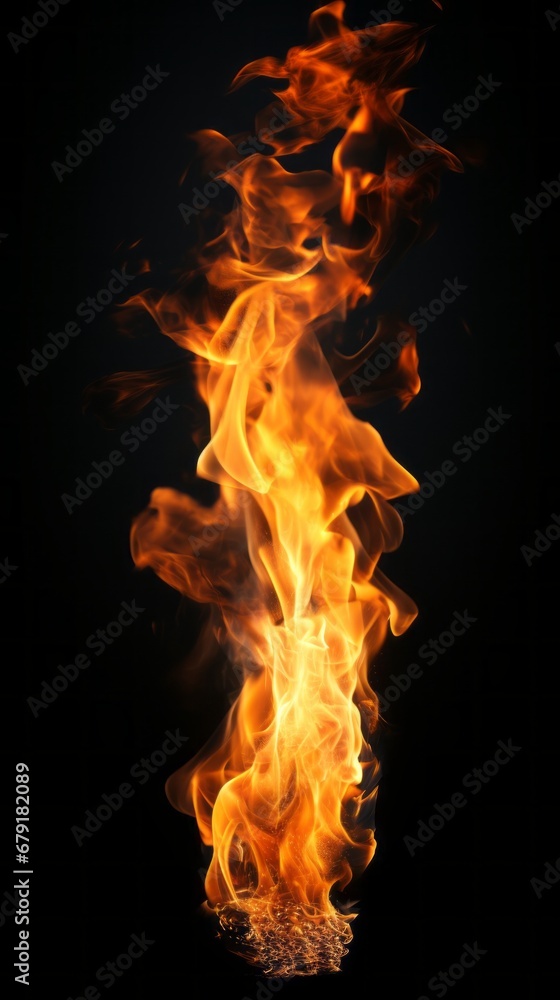 Isolated fire flame on black background