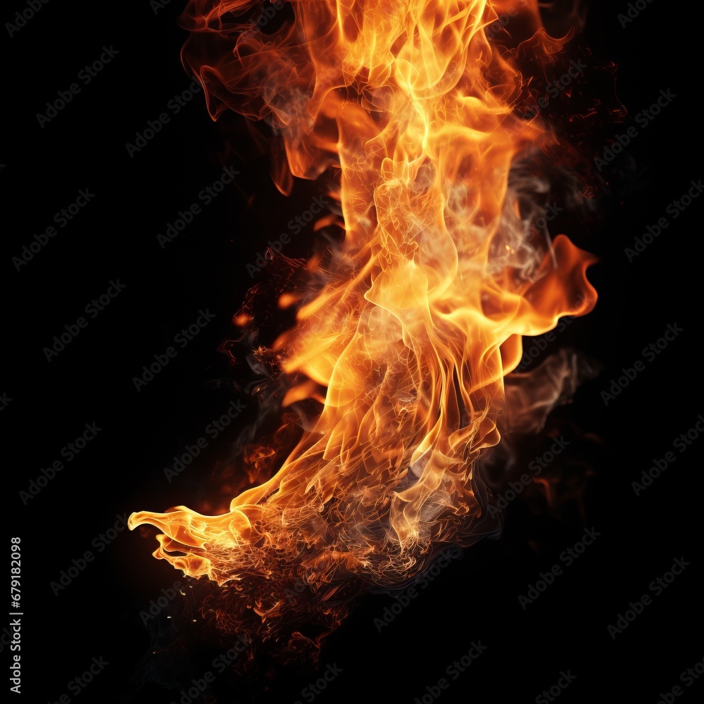 Fototapeta premium Isolated fire flame on black background