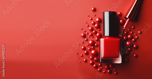 A splash of red nail Polish with splashes on red background Fototapet