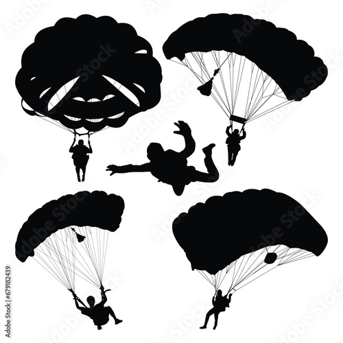 Skydiving or Paragliding Silhouettes Vector