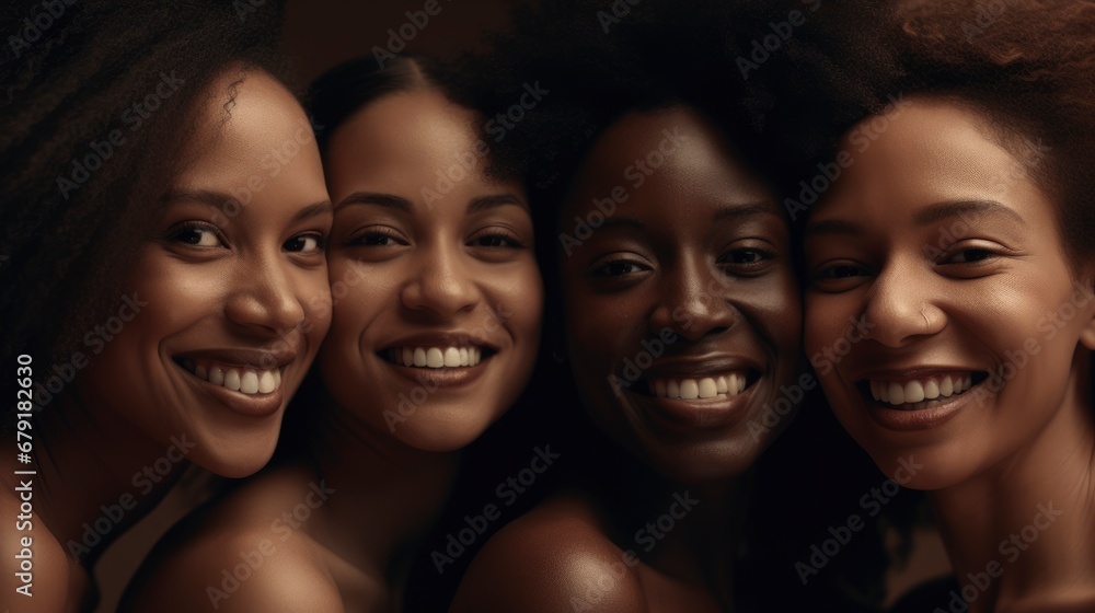 Group of beautiful women of different races come together to create a vibrant portrait. Concept of ethnic diversity. Generative ai Group of beautiful women of different races come together to create a vibrant portrait. Concept of ethnic diversity. Generative ai