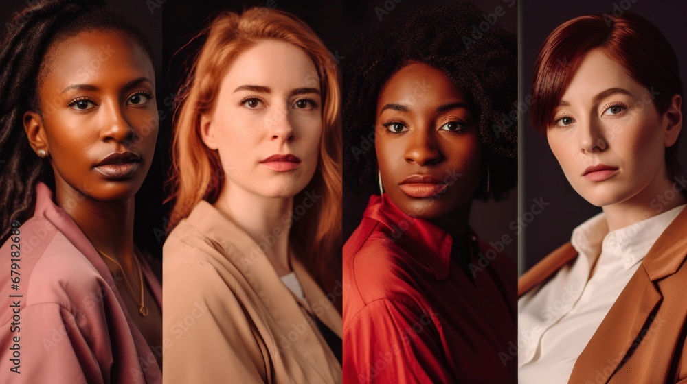 Group of beautiful women of different races come together to create a vibrant portrait. Concept of ethnic diversity. Generative ai Group of beautiful women of different races come together to create a vibrant portrait. Concept of ethnic diversity. Generative ai