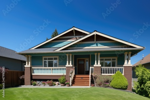 craftsman home with brown overhanging eaves against a clear blue sky © Alfazet Chronicles