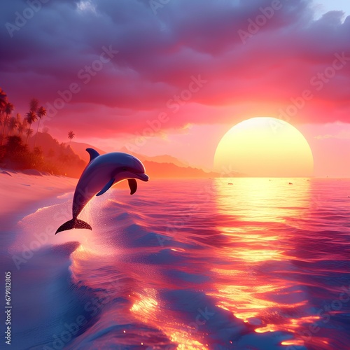 dolphins in the sunset,Generative AI  © aaa
