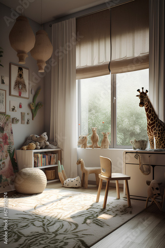 Cozy modern interior of children room in a house.