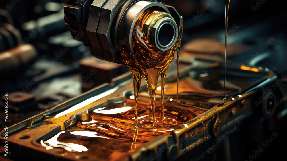 Pouring changing car engine oil