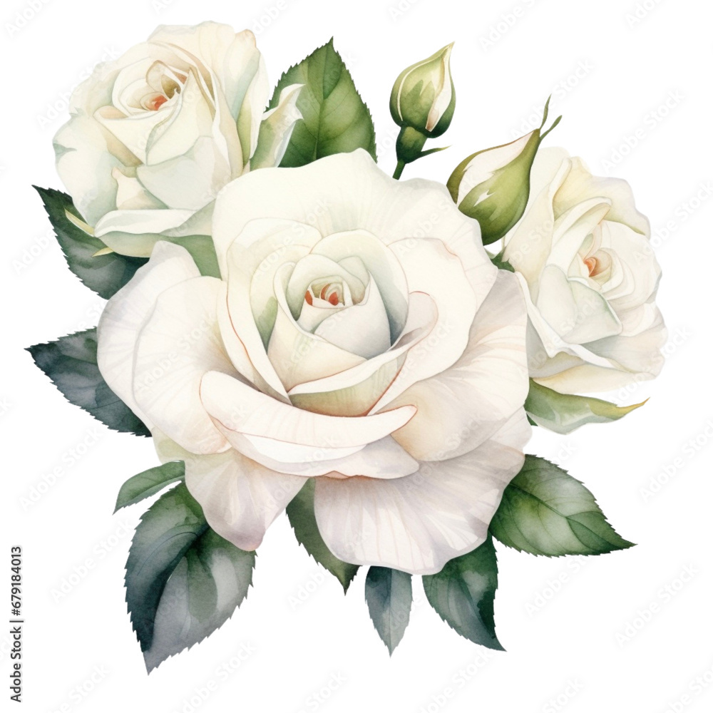 watercolor branch of white roses  and  white roses, white roses clipart for graphic resources