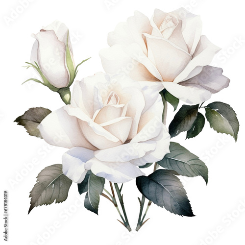 watercolor branch of white roses and white roses, white roses clipart for graphic resources