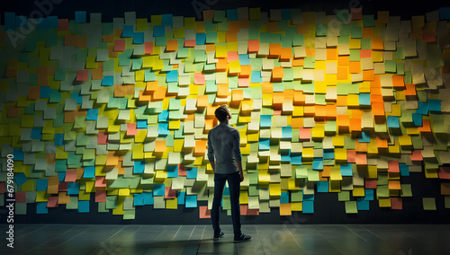 Man in front of sticky notes wall