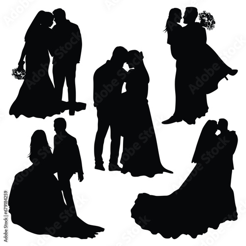 Wedding Couple or Bride and groom Silhouettes Vector