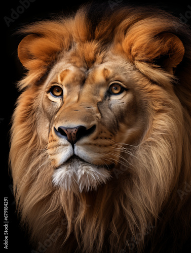 Portrait of a male lion (Panthera leo) with mane