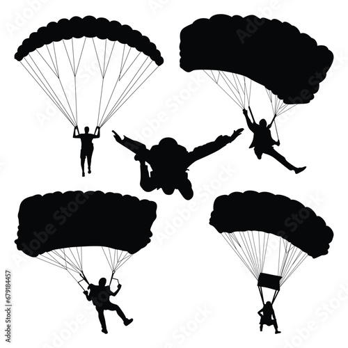 Skydiving or Paragliding Silhouettes Vector