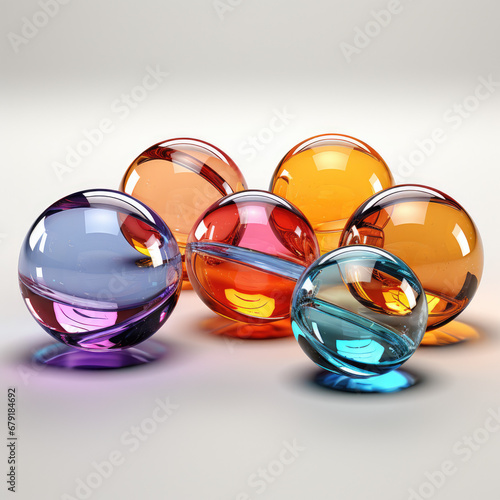 Six three-dimensional geometric spheres of different colors