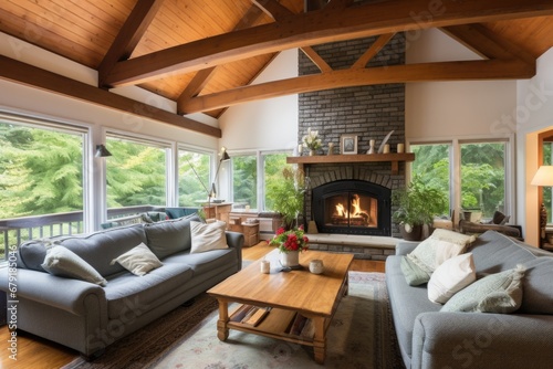 wooden beam ceiling in a country living room