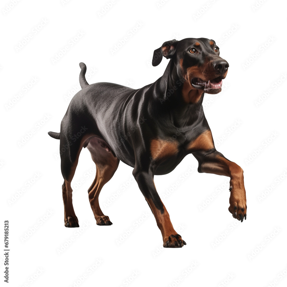 Obraz premium 走るドーベルマン(白背景,切り抜き)