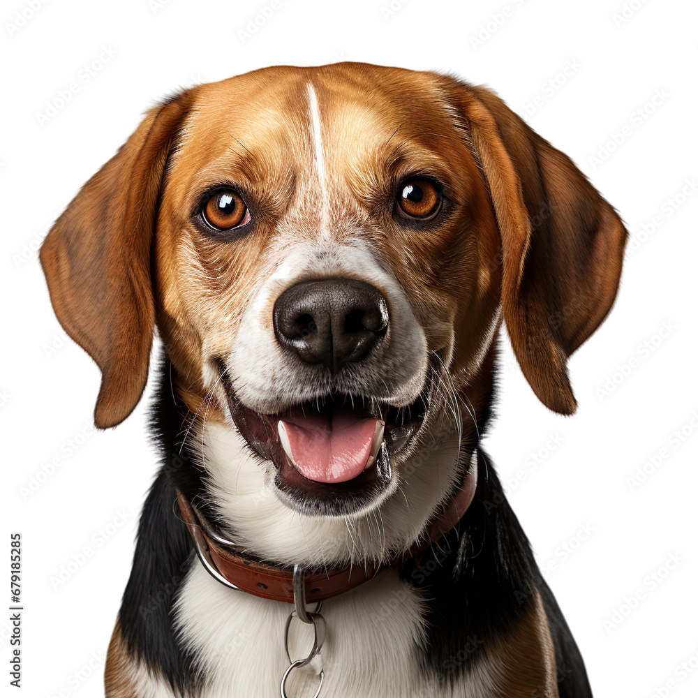 front view close up of Beagle dog isolated on a white transparent background 