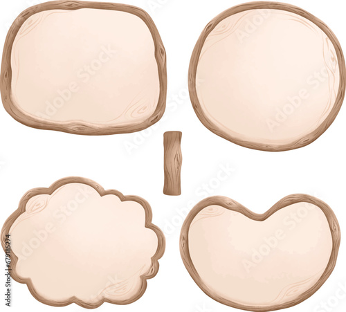Watercolor Illustration set of wooden board