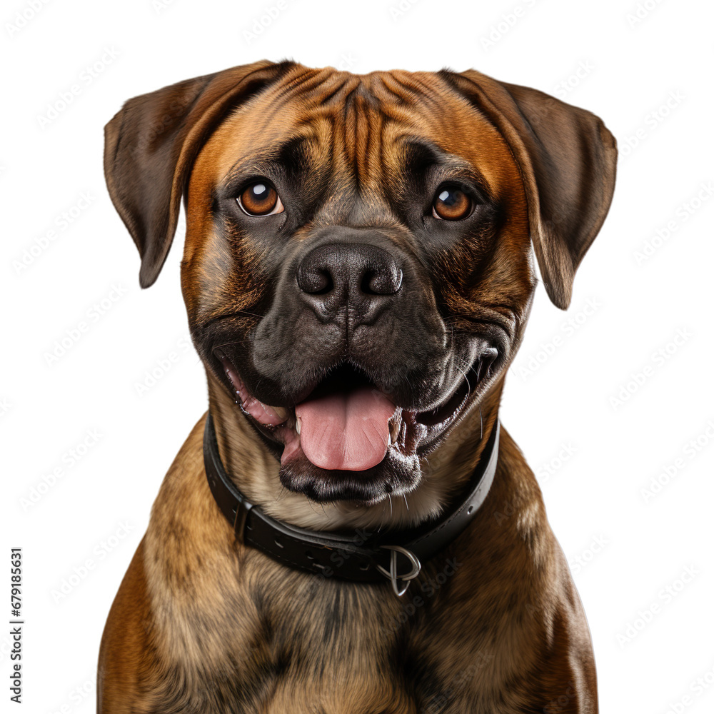 front view close up of Bullmastiff dog isolated on a white transparent background 
