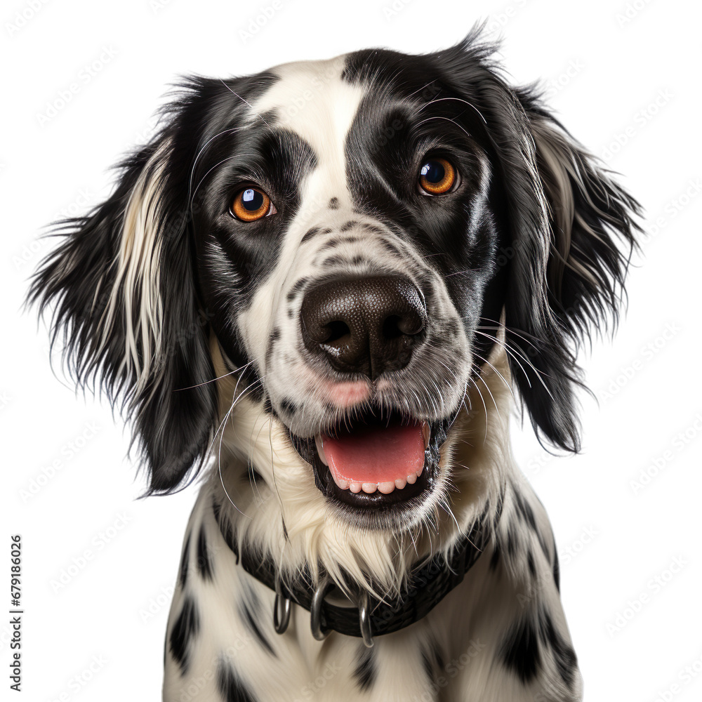 front view close up of English Setter dog isolated on a white transparent background 