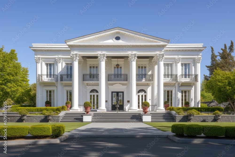 luxurious greek revival mansion with symmetrical doors and windows