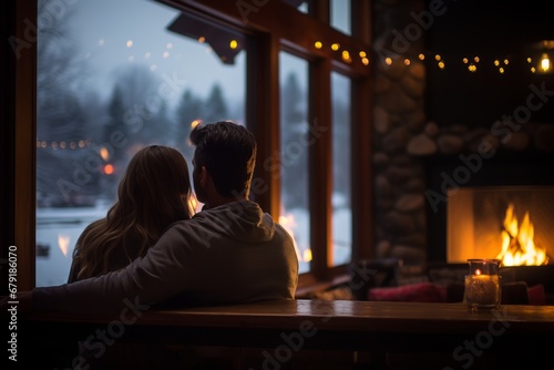 Happy Couple Enjoying Romantic Date Night at Home. Watch TV, Cuddle, and Share Love
