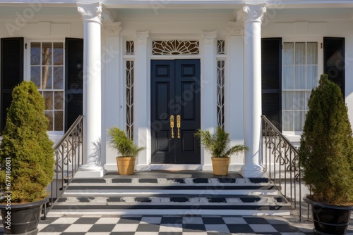 front door of a greek revival house with symmetric decorations © Alfazet Chronicles