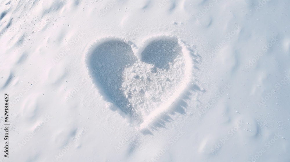 overhead view of heart drawn in pure white fresh snow overhead view of heart drawn in pure white fresh snow