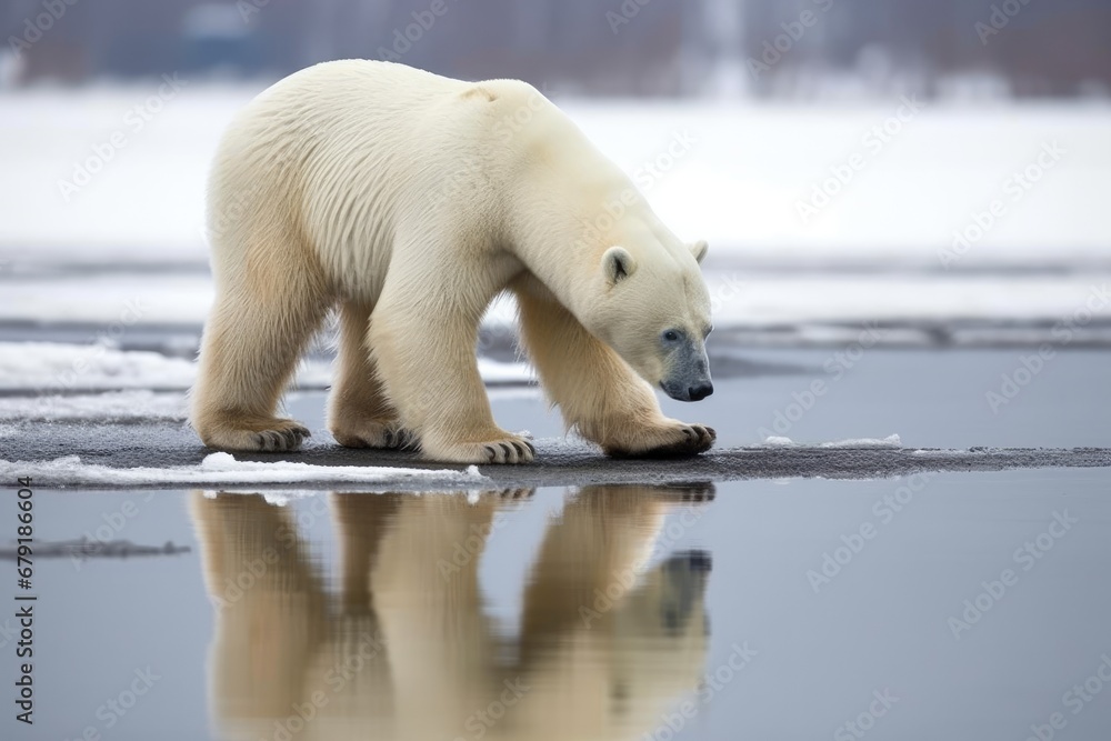 a polar bear stepping on cracking thin ice