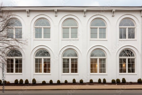 large rounded windows on a white italianate building