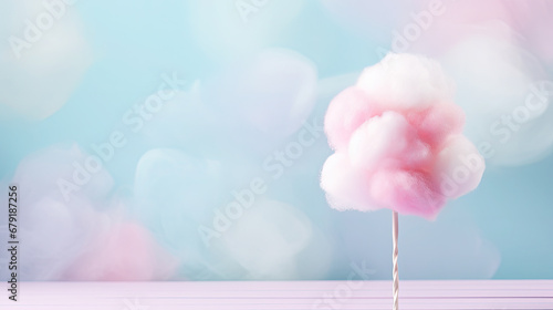 soft color rainbow Cotton candy on blurred background, holiday, colorful cotton candy in soft color for background, soft color sweet candyfloss, abstract blurred dessert texture photo