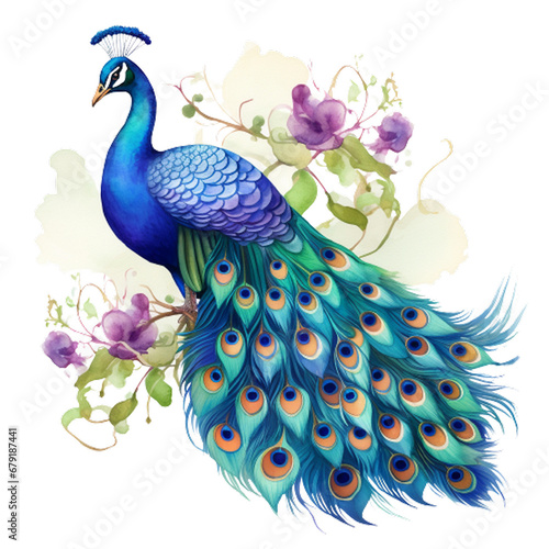 watercolor Cute Peacock Clipart, Watercolor Peacocks Clipart, Aquarelle fantasy, Peacock feather clip art, Watercolor Bird, Peacock Feathers, Sublimation, generative ai