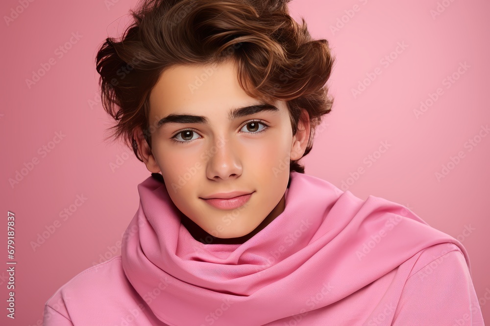 Fashionable Blond Man in Pink Tee and Trendy Glasses Standing Against Vibrant Pink Background Fashionable Blond Man in Pink Tee and Trendy Glasses Standing Against Vibrant Pink Background