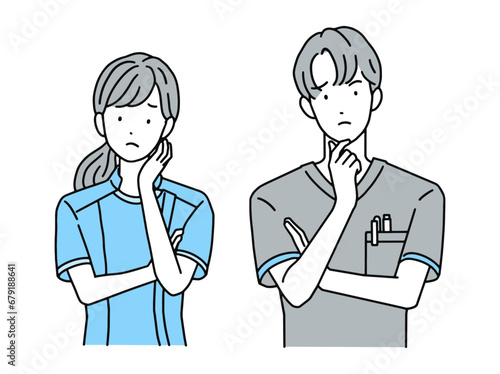 困った表情・悩む医療従事者　男性＆女性