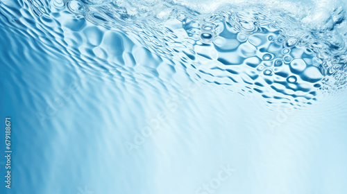 Transparent blue liquid colored clear water surface texture with ripples, splashes and bubbles. Abstract nature background Water waves in sunlight with copy space , soft blue water , navy blue 